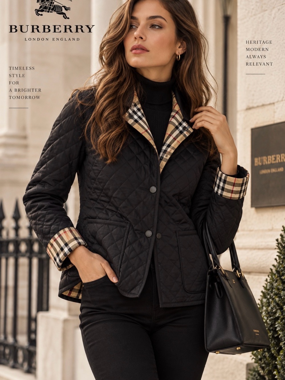 Burberry Quilted Black Jacket with Signature Check Trim